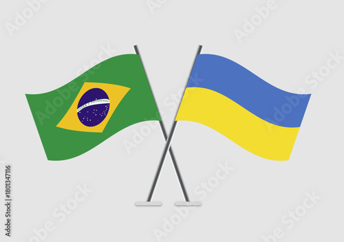 Brazil and Ukraine vector flags illustration representing alliance