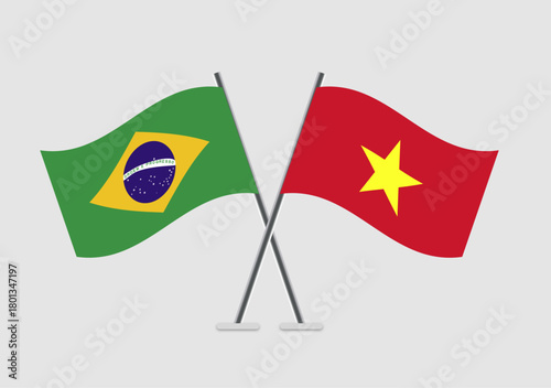Brazil and Vietnam vector flags illustration with diplomacy theme