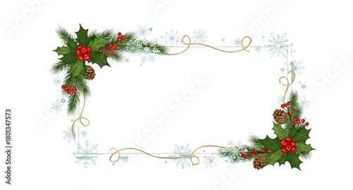 christmas frame with holly berries