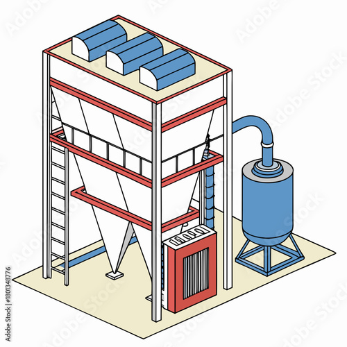 Illustration of an industrial dust collector isolated on, showcasing its design and functionality in air pollution control and filtration system