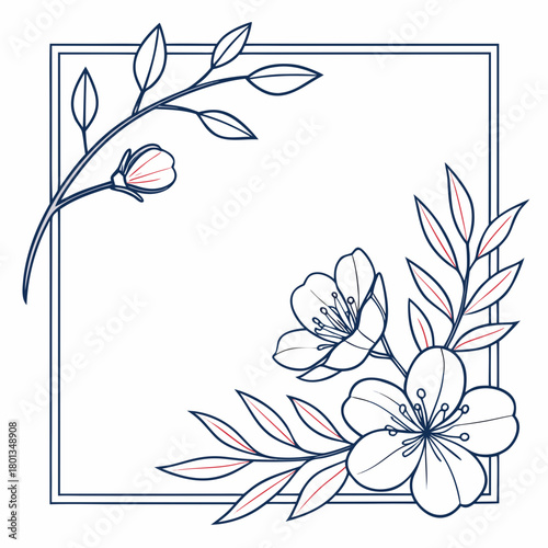 An exquisite floral frame featuring delicate blossoms and foliage, perfect for adding a touch of natural elegance to any design isolated on