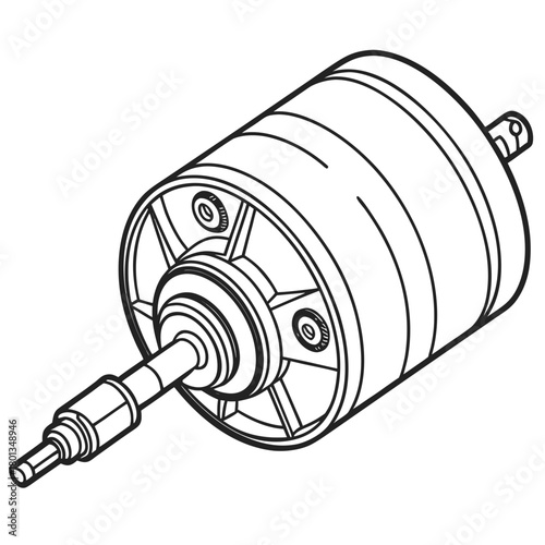 Illustration of an electric motor isolated on, showcasing its design and functionality in a clean and simple manner for technical documentation