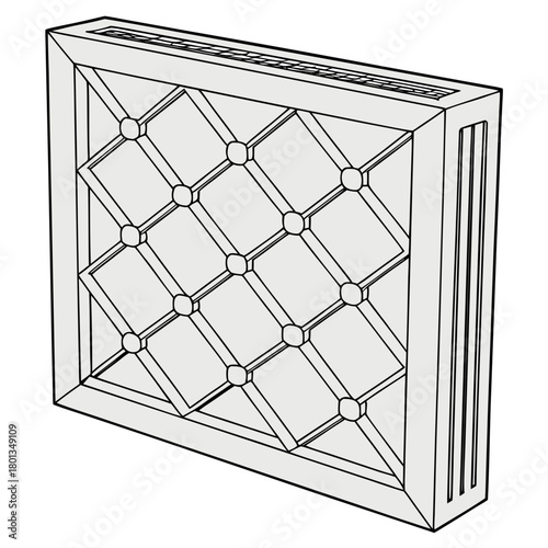 Detailed illustration of a vintage radiator with an intricate lattice design, isolated on a classic heating solution for any home or building