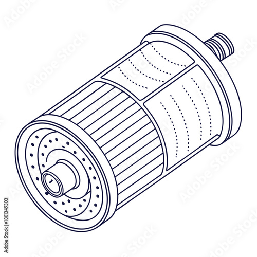 Detailed line drawing of a water filter cartridge isolated on, showcasing its filtration system and cylindrical design for clean water technology
