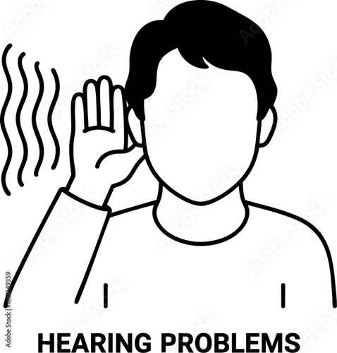 Hearing Problems Awareness Symbol Isolated on White Background – Vector Health Sign, Hearing Loss Warning, Medical Diagnosis and Hearing Aid Concept