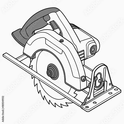 Illustration of a handheld circular saw, a power tool used for cutting wood and other materials, isolated on a versatile tool for woodworking