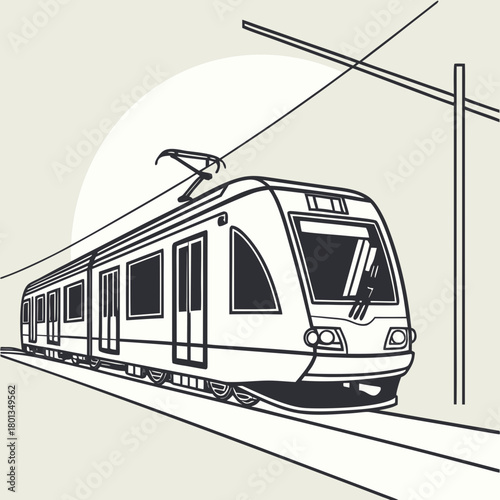 Modern tram illustration showcasing sleek design and efficient public transportation, emphasizing urban mobility and sustainable commuting, isolated on