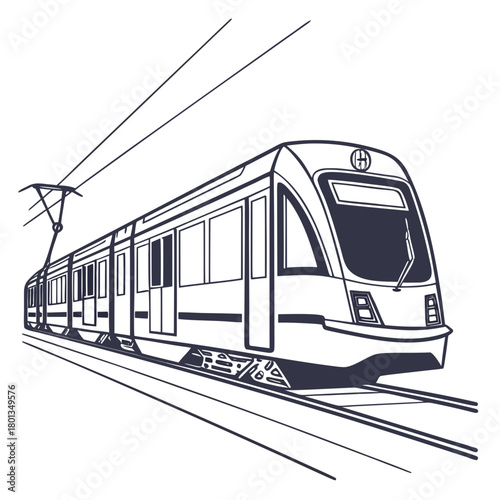 Modern tram illustration showcasing sleek design and efficient public transportation, emphasizing urban mobility and sustainable commuting, isolated on