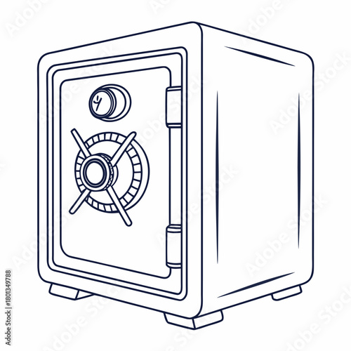 Illustration of a safe, a secure container used for protecting valuables from theft or damage, showcasing the locking mechanism isolated on