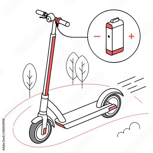 Illustration of a electric scooter with battery isolated on, a modern and ecofriendly mode of transportation for urban commuting and recreation