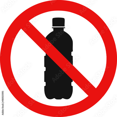 No Plastic Bottles Allowed Sign Isolated on White Background – Vector Prohibition Symbol, Environmental Ban on Plastic Waste and Recycling Awareness