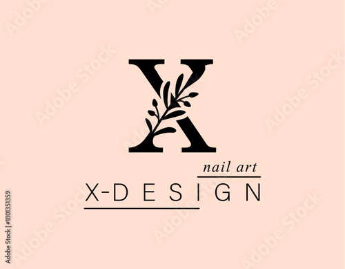 Logo, capital letter X. Monogram of Botanical Minimalistic, Initial. with Organic Plant Elements. Vector design. for tattoo studio