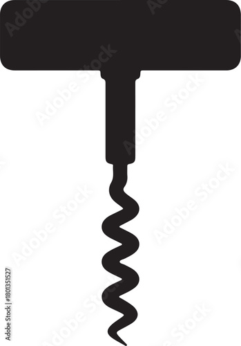 Black Silhouette Icon of a Corkscrew Wine Opener Tool bottle opener bar tool on transparent background