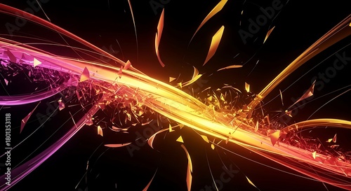Vibrant abstract explosion of colorful light trails and energy bursts against a dark background