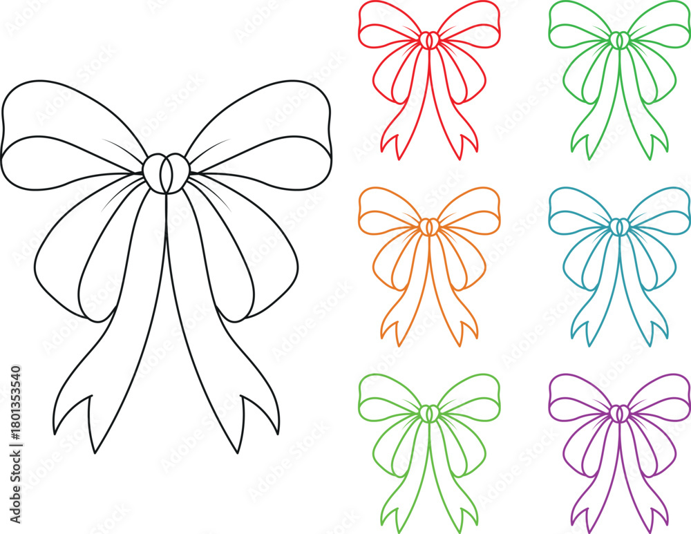 Fototapeta premium Elegant, feminine, colorful bow line art style.