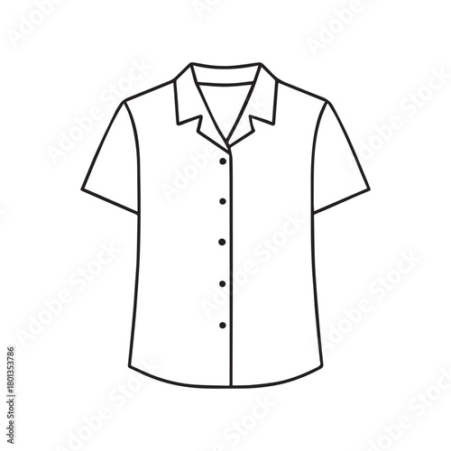Line art illustration of a button down short sleeve shirt simple design