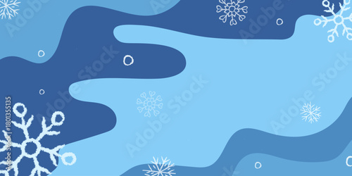 Colorful winter background featuring snowflakes and soft blue waves for seasonal design
