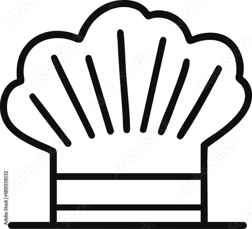 Simple chef hat icon in minimal line art style, vector cooking and culinary illustration representing restaurant, kitchen, chef uniform, and food service