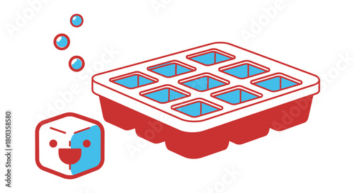 Cartoon ice cube tray with ice cube character vector illustration