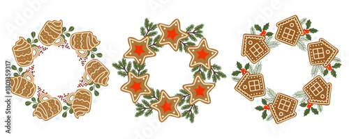 Colorful gingerbread wreaths with holiday decorations ready for festive celebrations