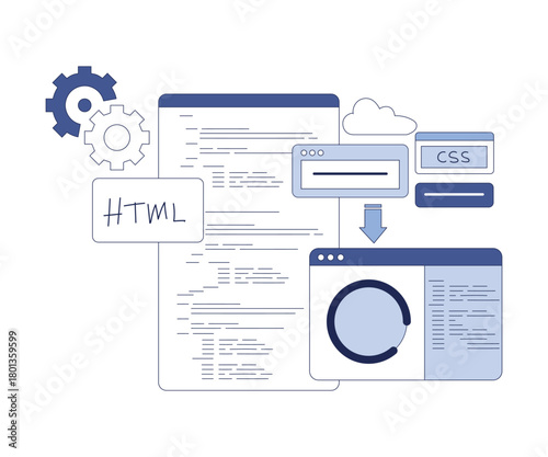Programming Window Script and Code as Web and Application Development Vector Illustration