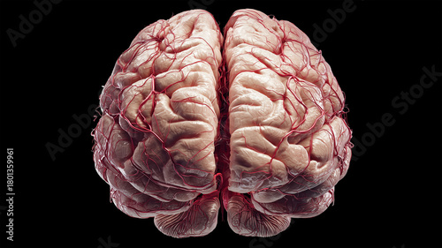 女性の脳を正面から精密に描いたイラスト