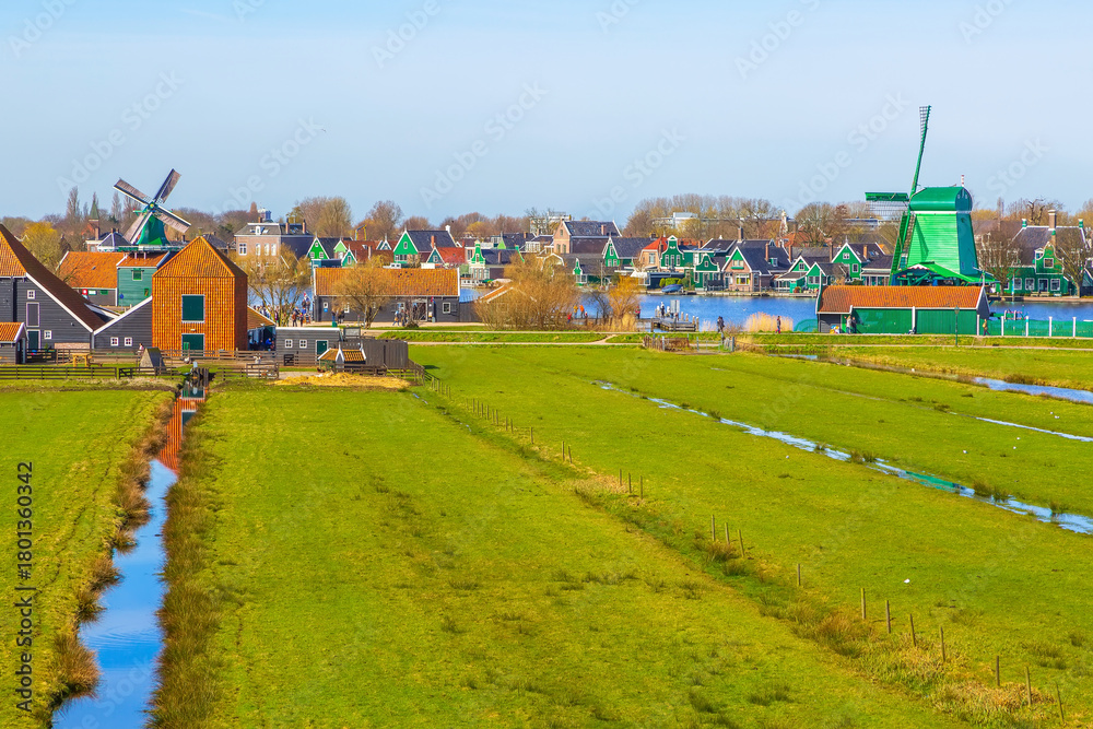 Fototapeta premium Windmills of Zaanse Schans village, Netherlands