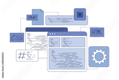 Programming Window Script and Code as Web and Application Development Vector Illustration