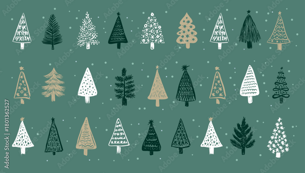 Obraz premium Christmas trees on green background 