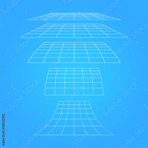 3d wireframe perspective grid room template design vector illustration background. Empty 3 dimension virtual room with perspective wireframe grid geometric sketch. Cyber virtual line interior frame.