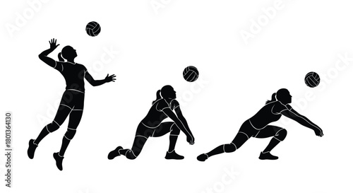 Volleyball player silhouette vector sport action sequence design