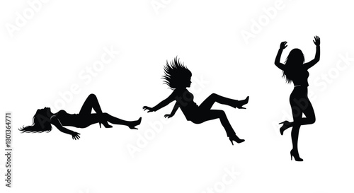 Silhouette dancing woman vector illustration isolated on white