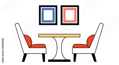 Dining room interior design with table chairs and wall art decor