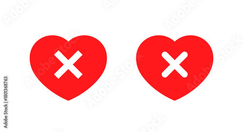 Red heart with cross mark icon. Bad health symbol. Unhealthy lifestyle and medical issue illness sign