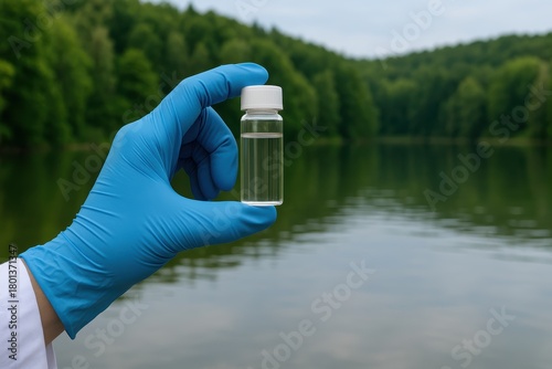 Water quality testing lake view scientific experiment natural environment close-up environmental awareness