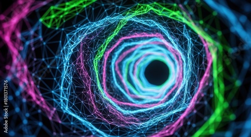 Fototapeta Naklejka Na Ścianę i Meble -  futuristic colorful tunnel made of interconnected glowing lines forming a mesmerizing vortex with