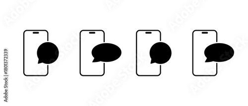 Smartphone message icon set. Phone with chat bubble symbol