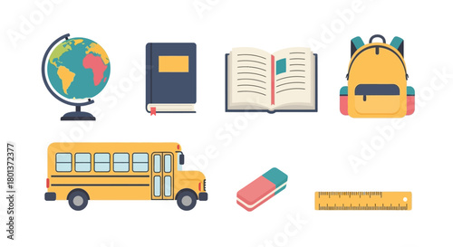Essential school supplies represented with illustrations in a clean design perfectly for back to
