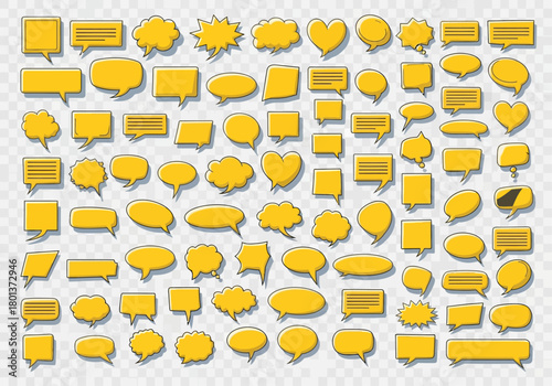 Large Set of Yellow Speech Bubbles – Cartoon Chat Box & Thought Cloud Vector