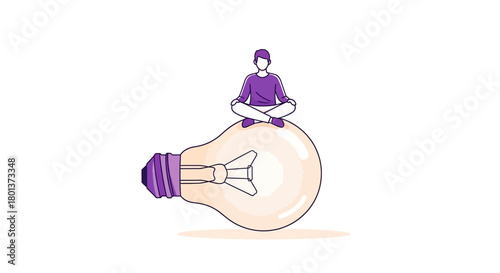 Illustration featuring a person meditating on a lightbulb, symbolizing creative thinking and new