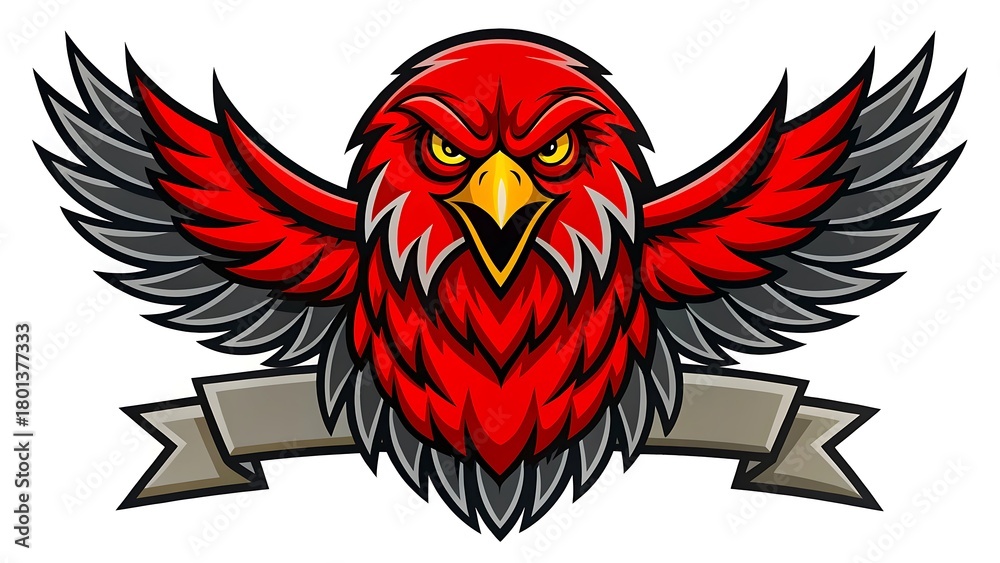 Fototapeta premium Fierce red eagle with wings spread and banner