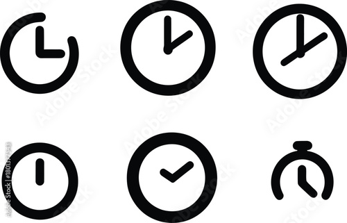 clock silhouette style minimal vector art icon set illustration on a white background.
