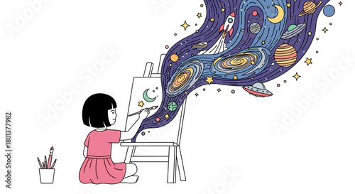 Child's imagination captured on canvas, painting a universe of cosmic dreams and childhood