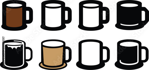coffee mug silhouette style minimal vector art icon set illustration on a white background.
