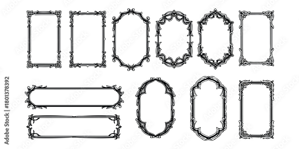 Naklejka premium Vintage ornamental frames and borders set, elegant classic design isolated on transparent background