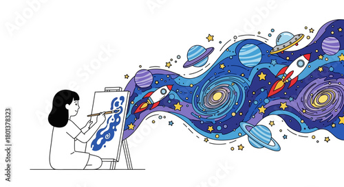 Child's boundless creativity: A cosmos unfolds from artistic expression and imagination
