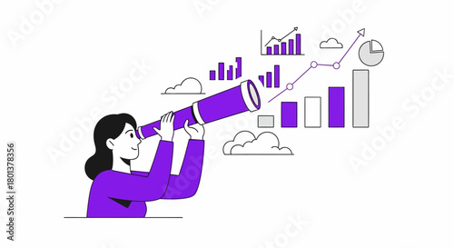 Visionary businesswoman observing future market trends with innovative planning tools