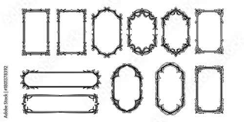 Vintage ornamental frames and borders set, elegant classic design isolated on transparent background