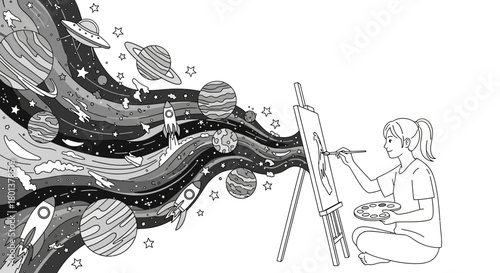 Creative Expression: An artist channeling the cosmos onto canvas with celestial inspiration