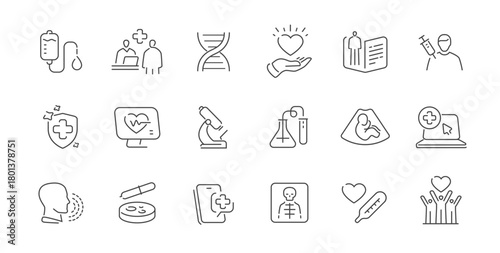 Health and medicine icon set. Hospital concept. Treatment, healthcare, clinic signs and symbols